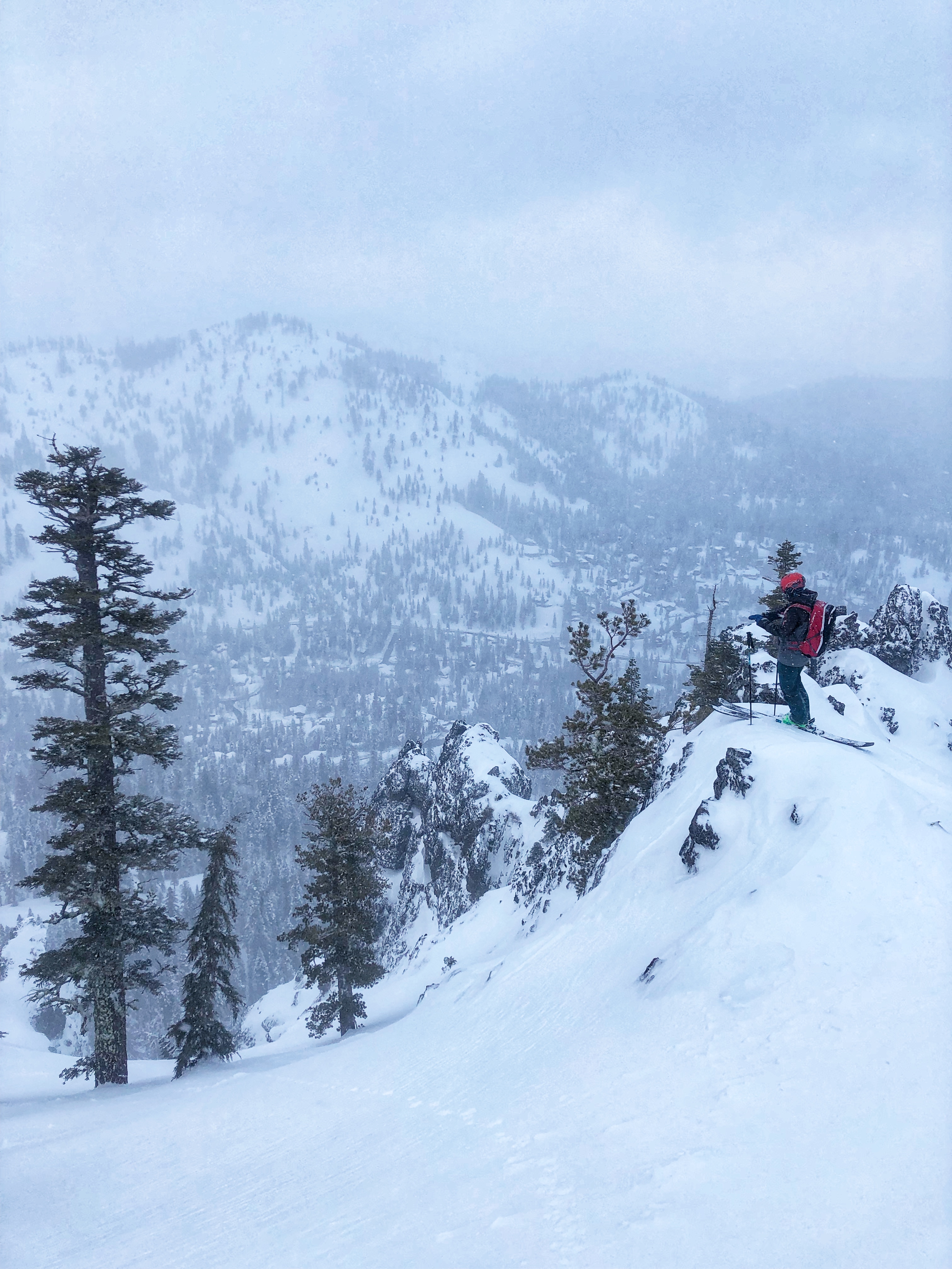 Skier on mountain ridge
